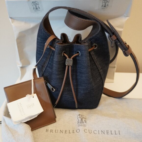 Brunello Cucinelli Handbags - Brunello Cucinelli Denim Duo Bucket Bag with Leather Coin New Tag Sleeper $3,300